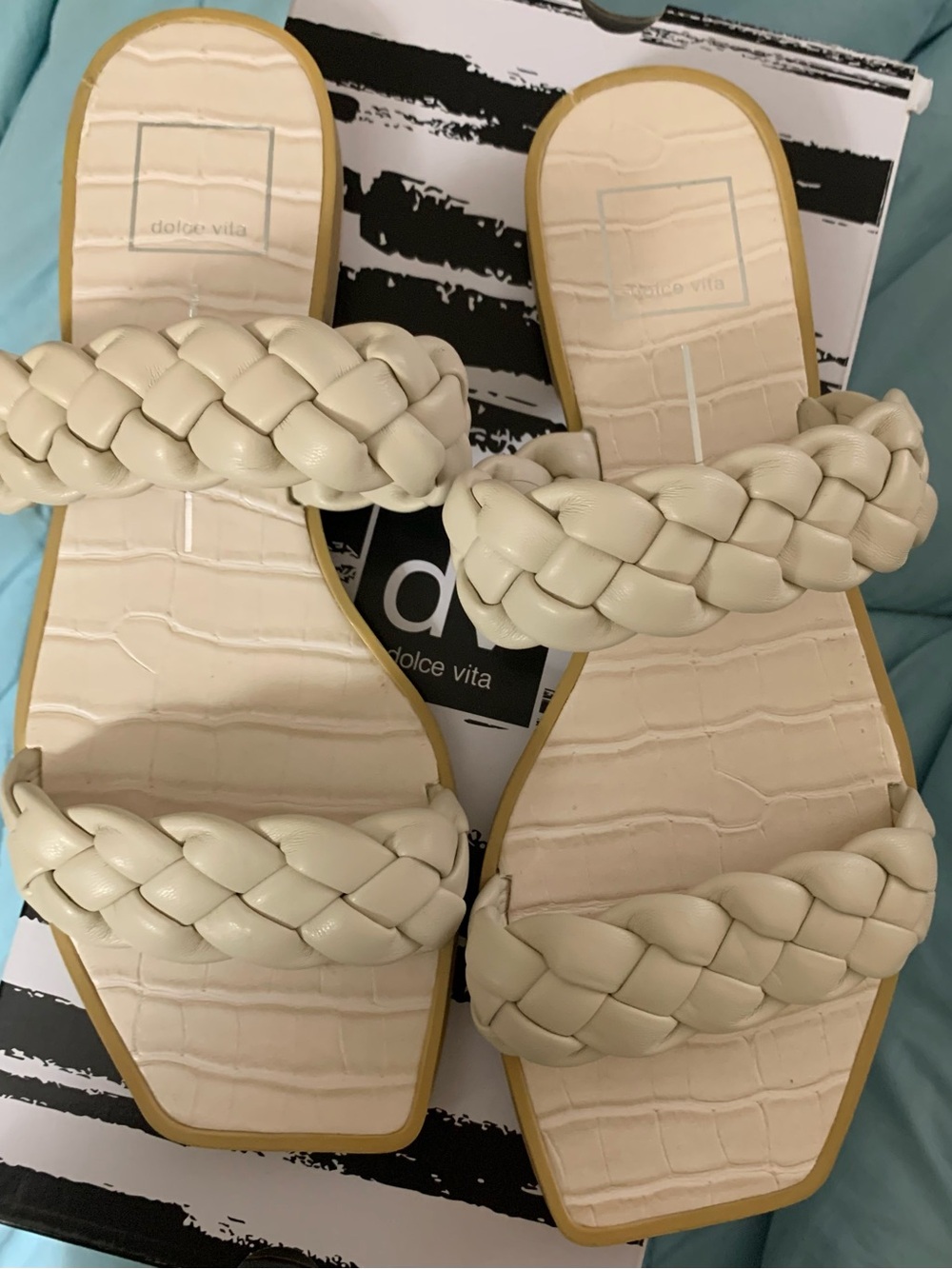 Dolce Vita Cream Braided Double-Strap Slide Sandals